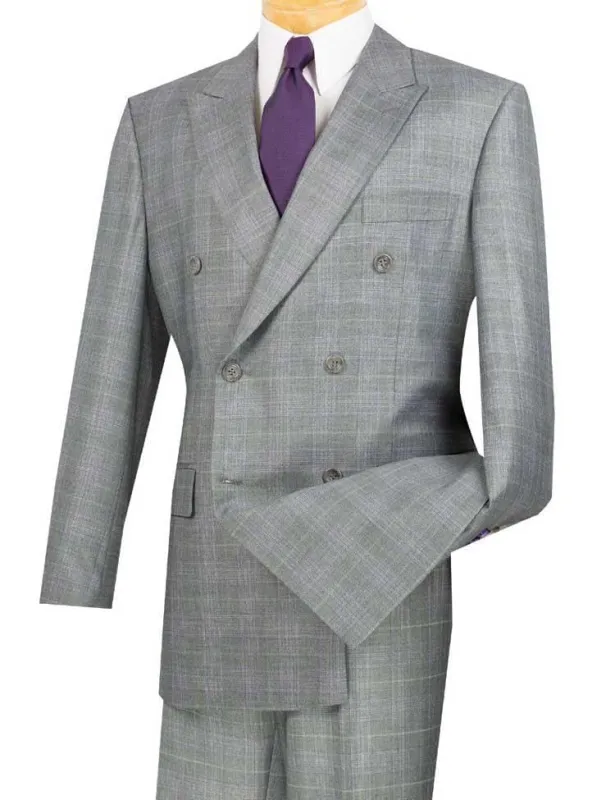 Executive Double Breasted Regular Fit Glen Plaid Suit - Color Grey sold by Alberto Nardoni