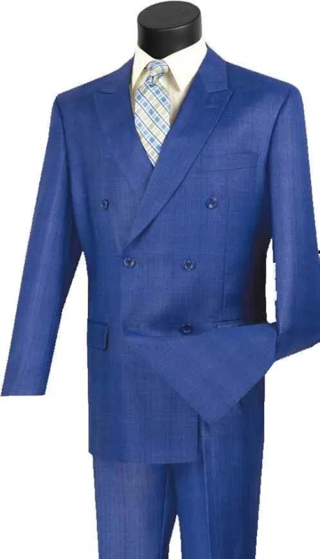 Executive Double Breasted Regular Fit Glen Plaid Suit - Color Blue sold by Alberto Nardoni