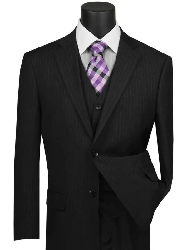 Classic Fit Tone on Tone Pinstripe Suit Color Black made by Alberto Nardoni