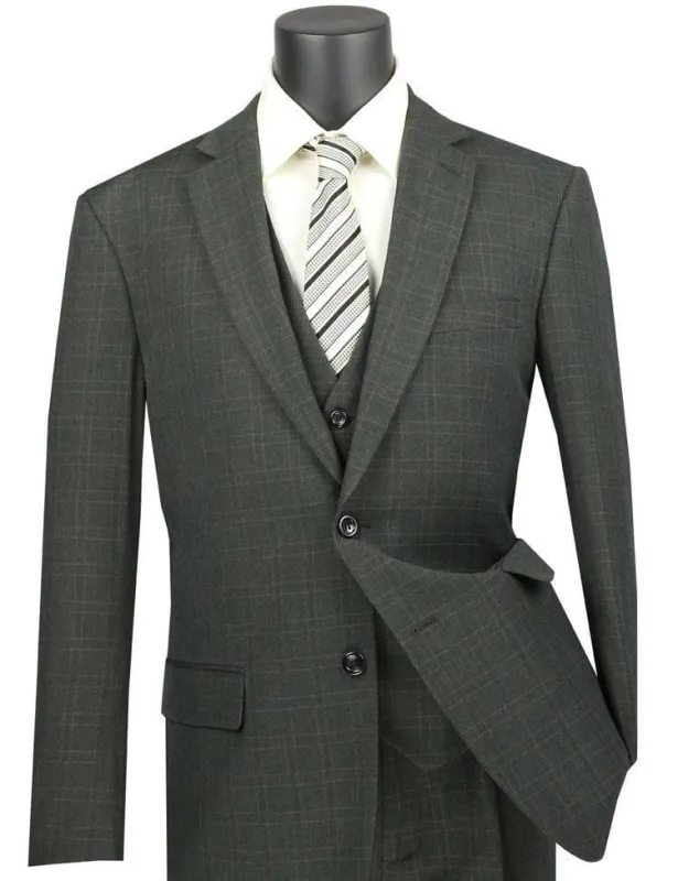 Vinca Collection- Olive Glen Plaid Three Piece Suit Regular Fit made by Alberto Nardoni