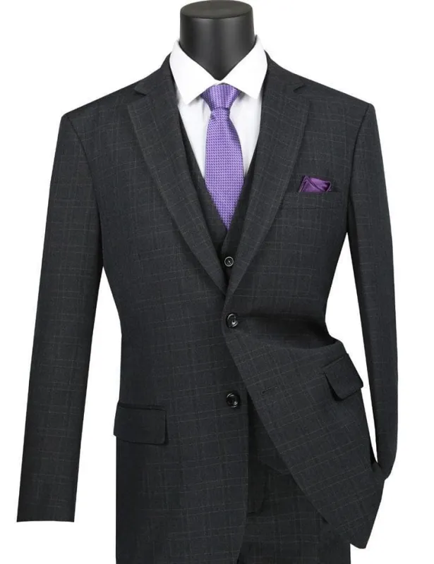 Vinca Collection- Black Glen Plaid Three Piece Suit Regular Fit sold by Alberto Nardoni