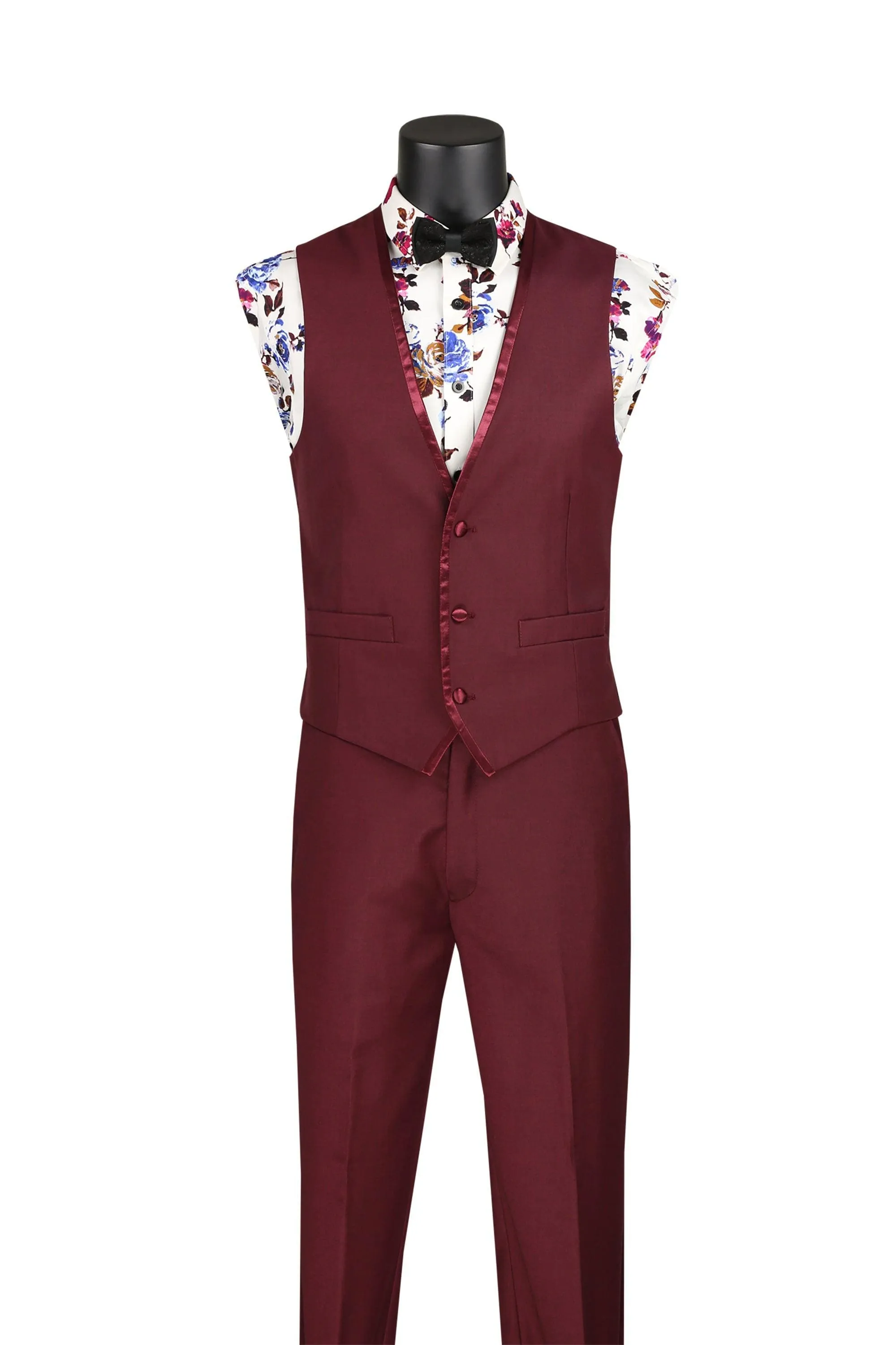 Burgundy Trimmed Lapel Slim Fit 3 Piece Suit sold by Alberto Nardoni product image thumbnail 2