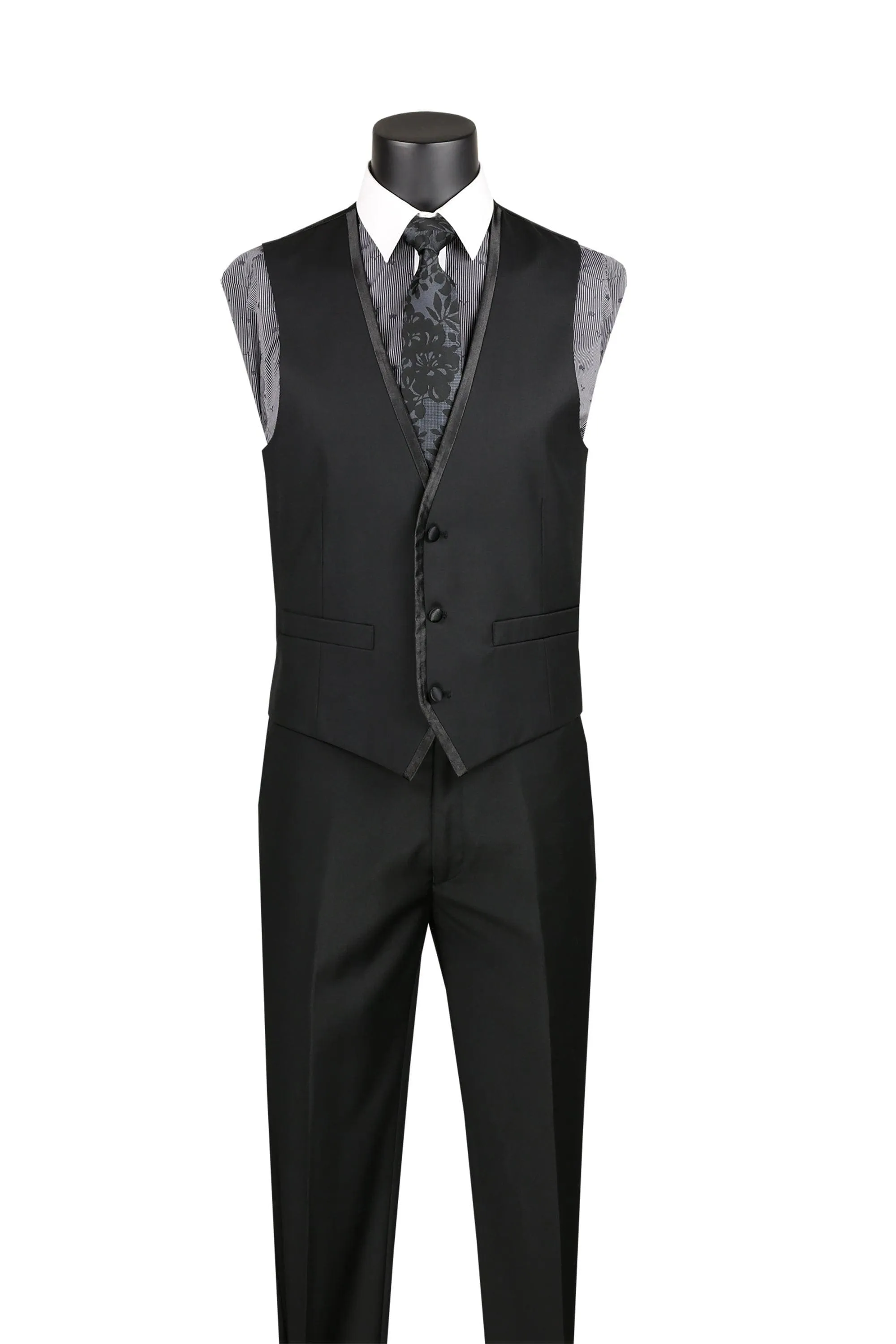 Black Trimmed Lapel Slim Fit 3 Piece Suit sold by Alberto Nardoni product image thumbnail 2