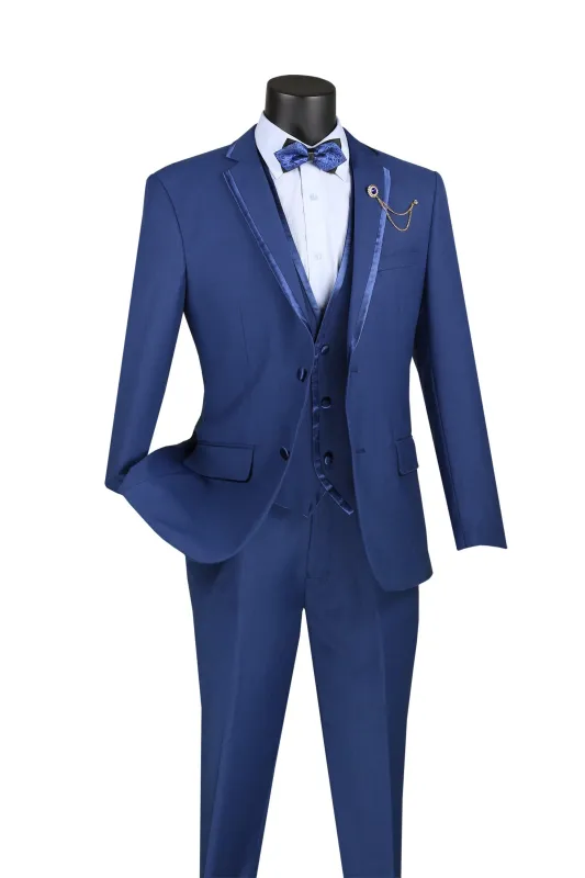 Blue Trimmed Lapel Slim Fit 3 Piece Suit sold by Alberto Nardoni