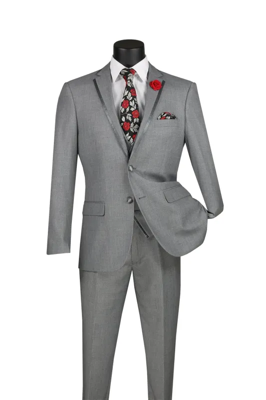 Light Gray Trimmed Lapel Slim Fit 3 Piece Suit sold by Alberto Nardoni