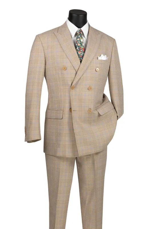 Beige Windowpane Double Breasted Suit sold by Alberto Nardoni