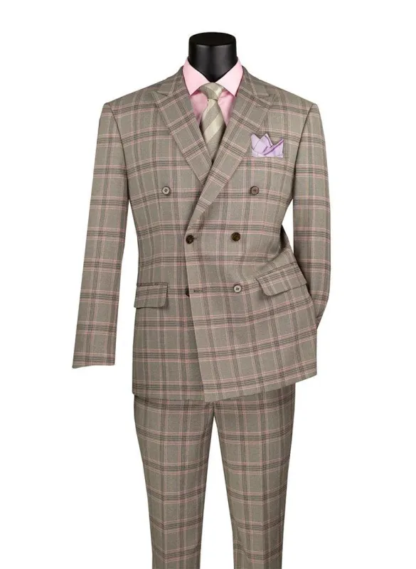 Mens Light Taupe Glen Plaid Double-Breasted Suit - Modern Fit made by Alberto Nardoni