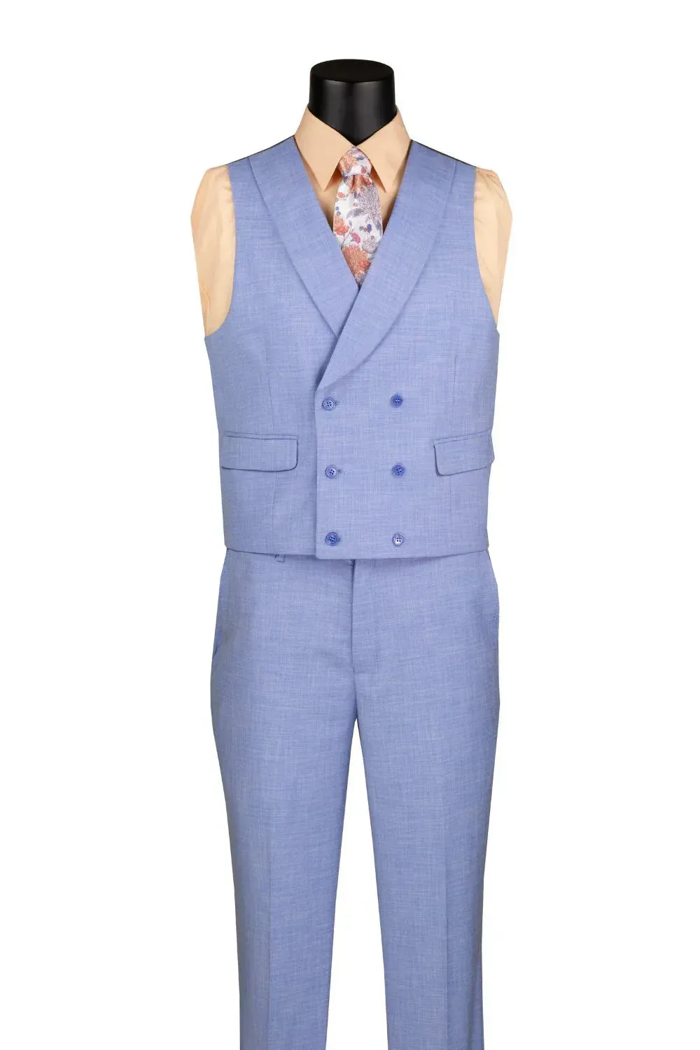 Light Blue Modern Fit 3-Piece Suit with Lapel Vest & Adjustable Pants sold by Alberto Nardoni product image thumbnail 2