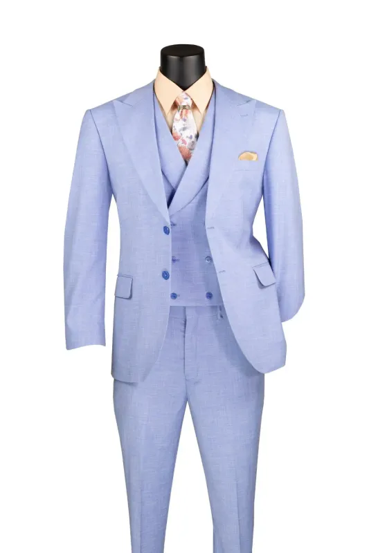 Light Blue Modern Fit 3-Piece Suit with Lapel Vest & Adjustable Pants sold by Alberto Nardoni