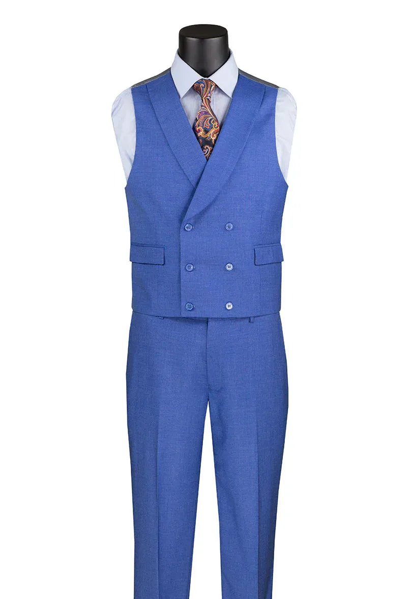 French Blue Modern Fit 3-Piece Suit with Lapel Vest & Adjustable Pants sold by Alberto Nardoni product image thumbnail 2