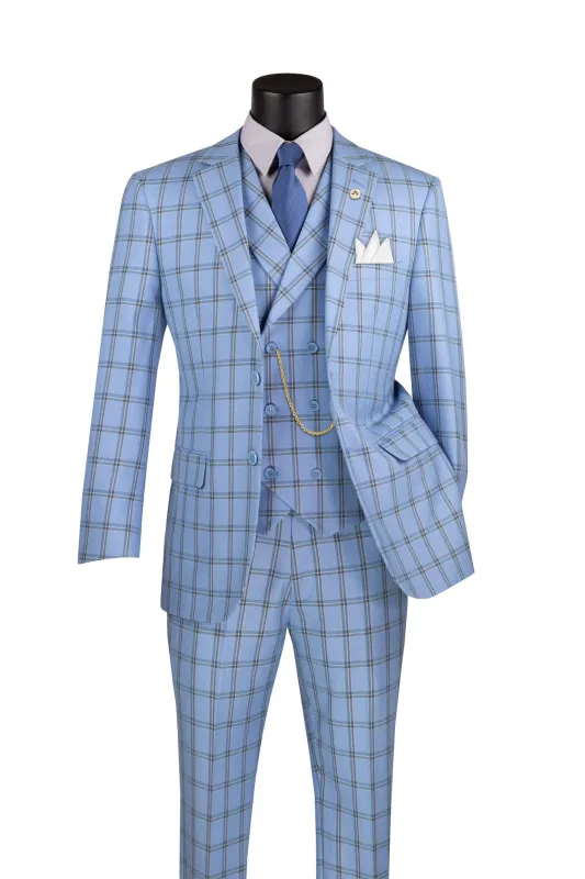 La Scale Collection-Windowpane Three Piece Suit - Light Blue sold by Alberto Nardoni