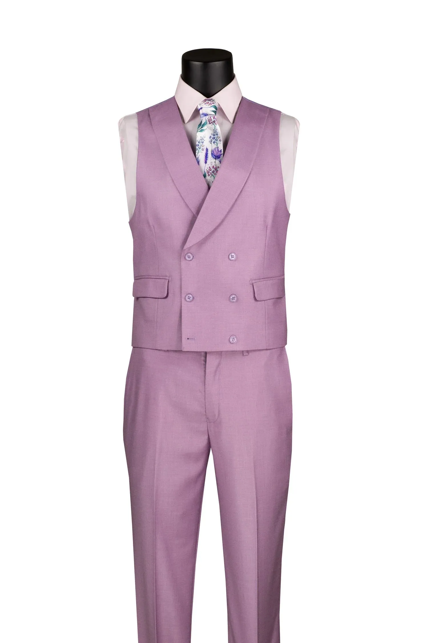 Lavender Modern Fit 3-Piece Suit with Lapel Vest & Adjustable Pants sold by Alberto Nardoni product image thumbnail 2