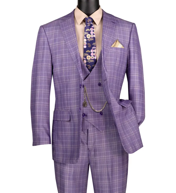 Regular Fit Light Purple Glen Plaid Three-Piece Suit sold by Alberto Nardoni
