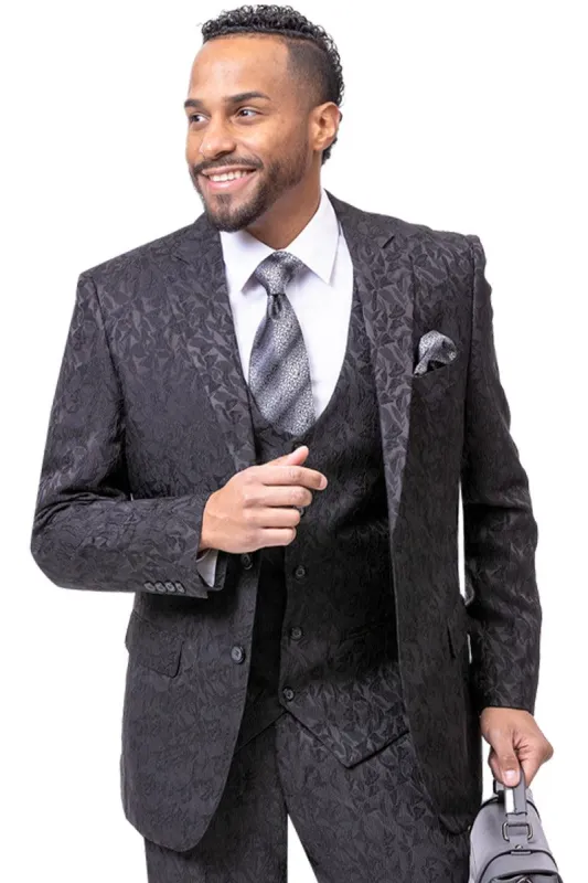 "EJ Samuel - Black Paisley Vested Mens Suit: Sharp Fashion for All Occasions" sold by Alberto Nardoni