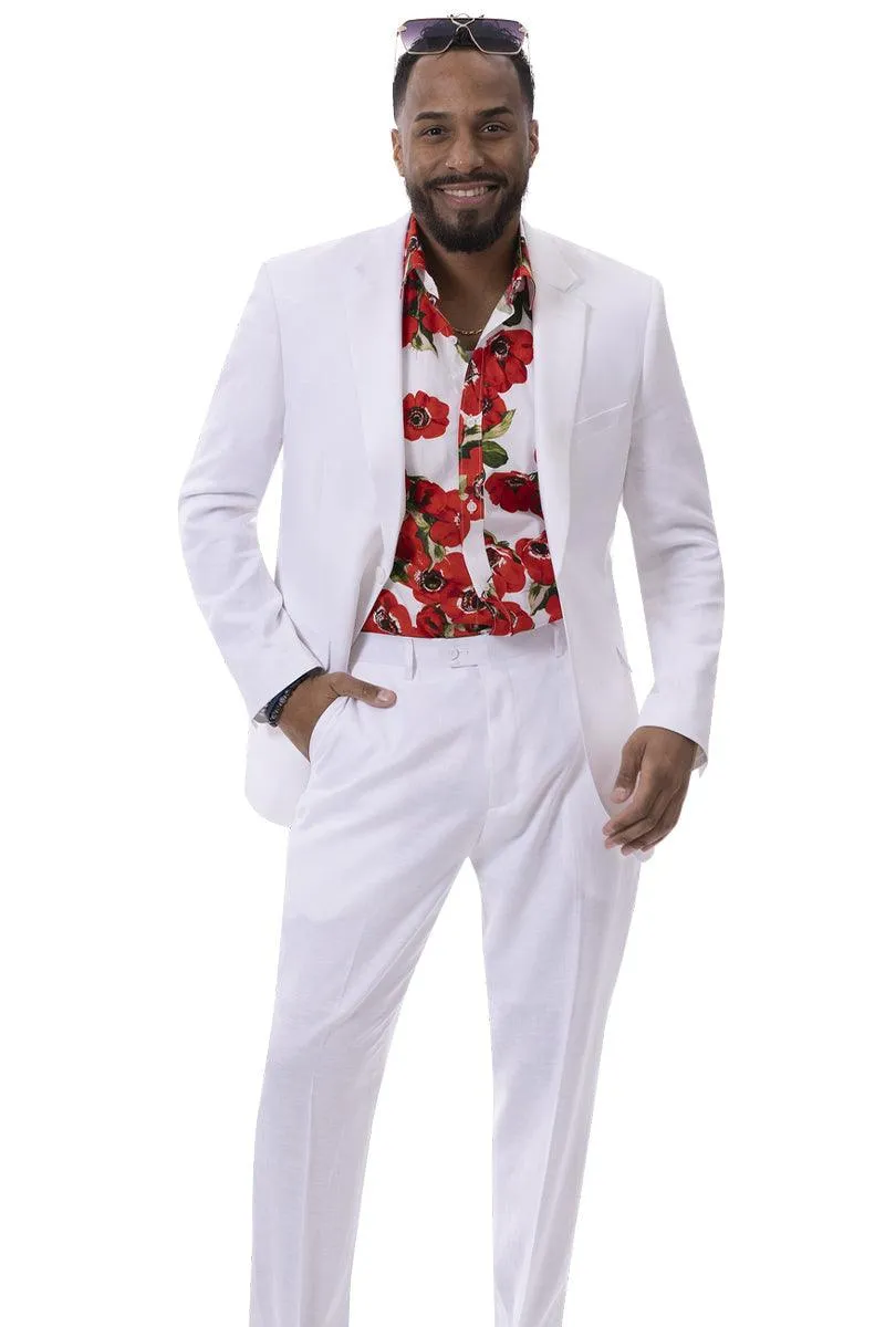 EJ Samuel Men's White Linen Modern Fit Summer Suit sold by Alberto Nardoni product image thumbnail 2