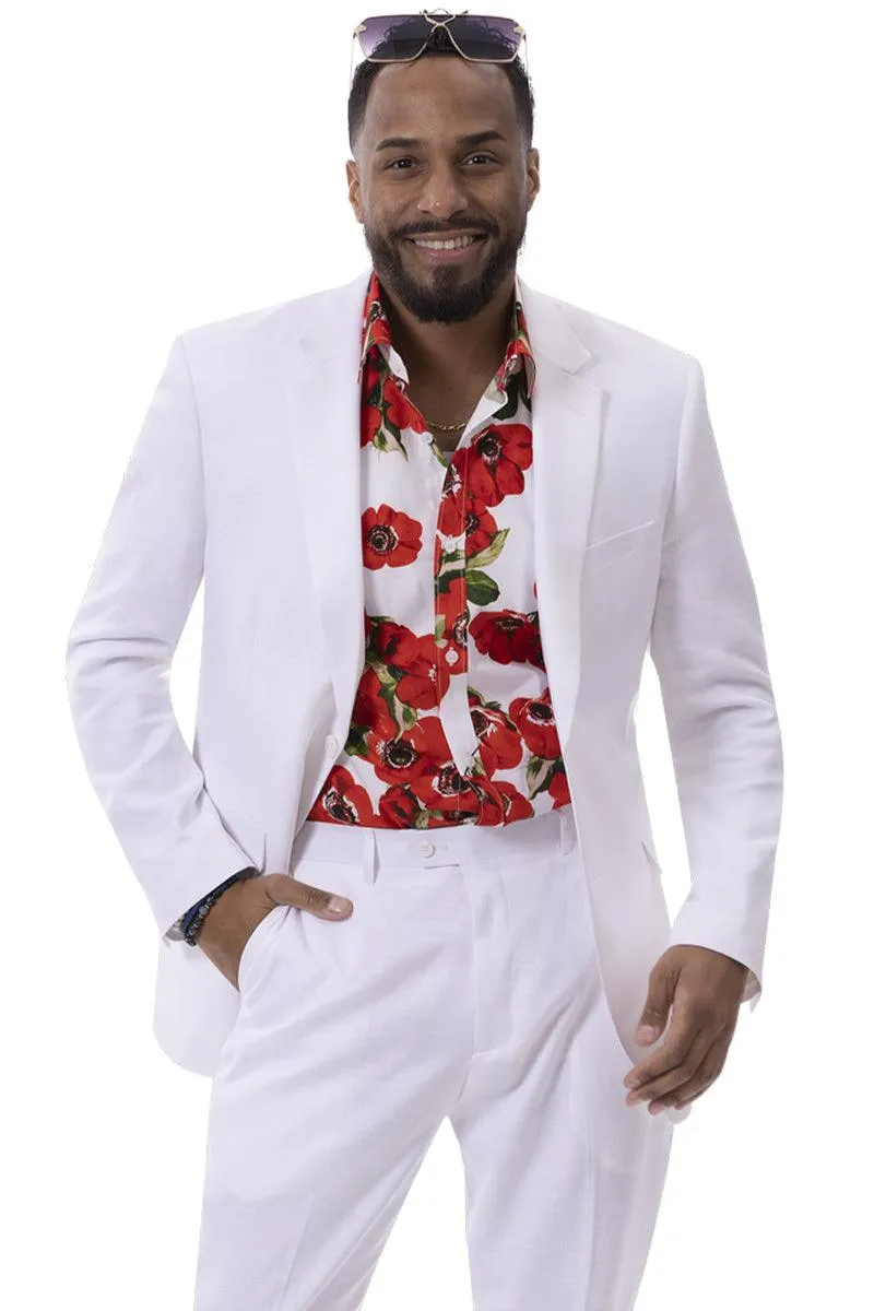 EJ Samuel Men's White Linen Modern Fit Summer Suit sold by Alberto Nardoni