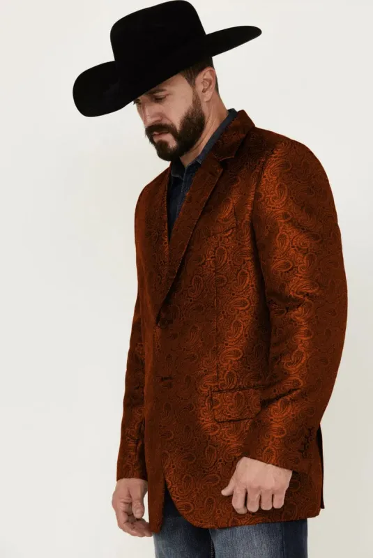 Western Blazer - Saco Vaquero para Hombre - Saco Vaquero Paisly Fabric in Color Rust sold by Alberto Nardoni