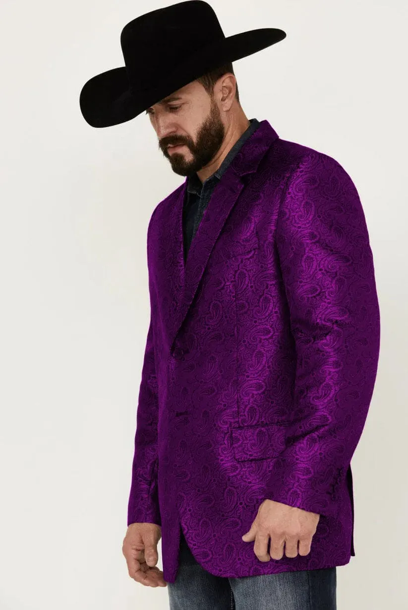 Western Blazer - Saco Vaquero para Hombre - Saco Vaquero Paisly Fabric in Color Purple sold by Alberto Nardoni