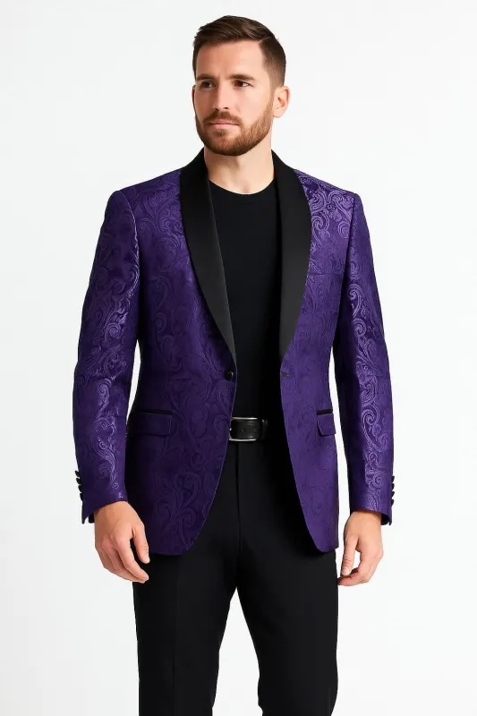 Mens Purple Paisley Pattern Blazer Jacket â€“ Satin Finish made by Alberto Nardoni