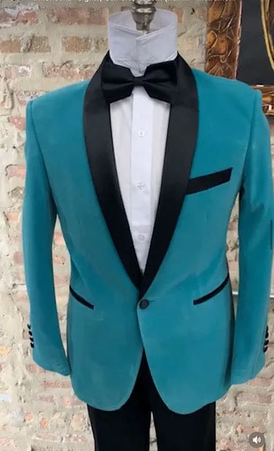 Teal Velvet Tuxedo for Men – One Button Black Satin Lapel Formal Suit with Bow Tie sold by Alberto Nardoni product image thumbnail 5