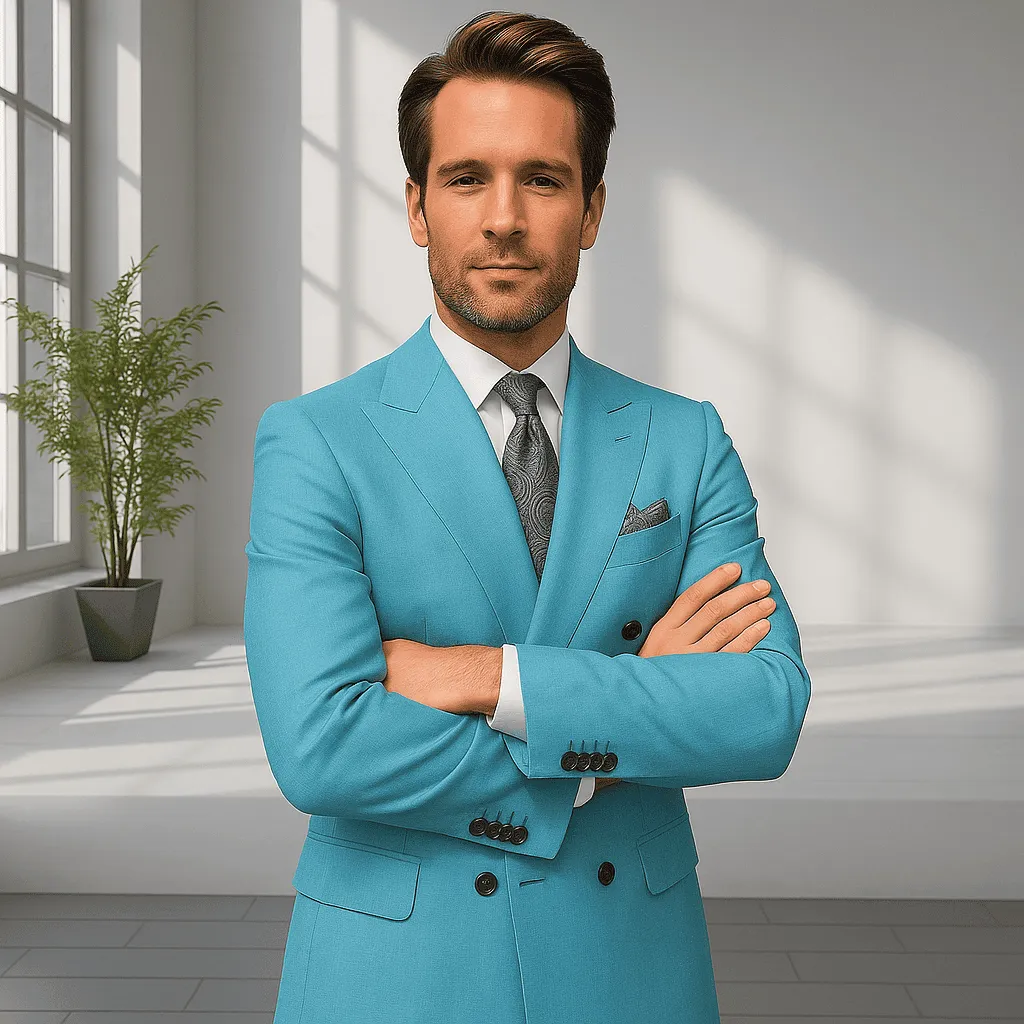 Wool Suit - Italian Made Business Suit by Statement Men's 2 Piece 100% Wool Double Breasted Suit - Pinstripe Pattern sold by Alberto Nardoni product image thumbnail 2