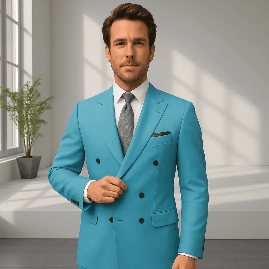 Wool Suit - Italian Made Business Suit by Statement Men's 2 Piece 100% Wool Double Breasted Suit - Pinstripe Pattern sold by Alberto Nardoni product image thumbnail 4