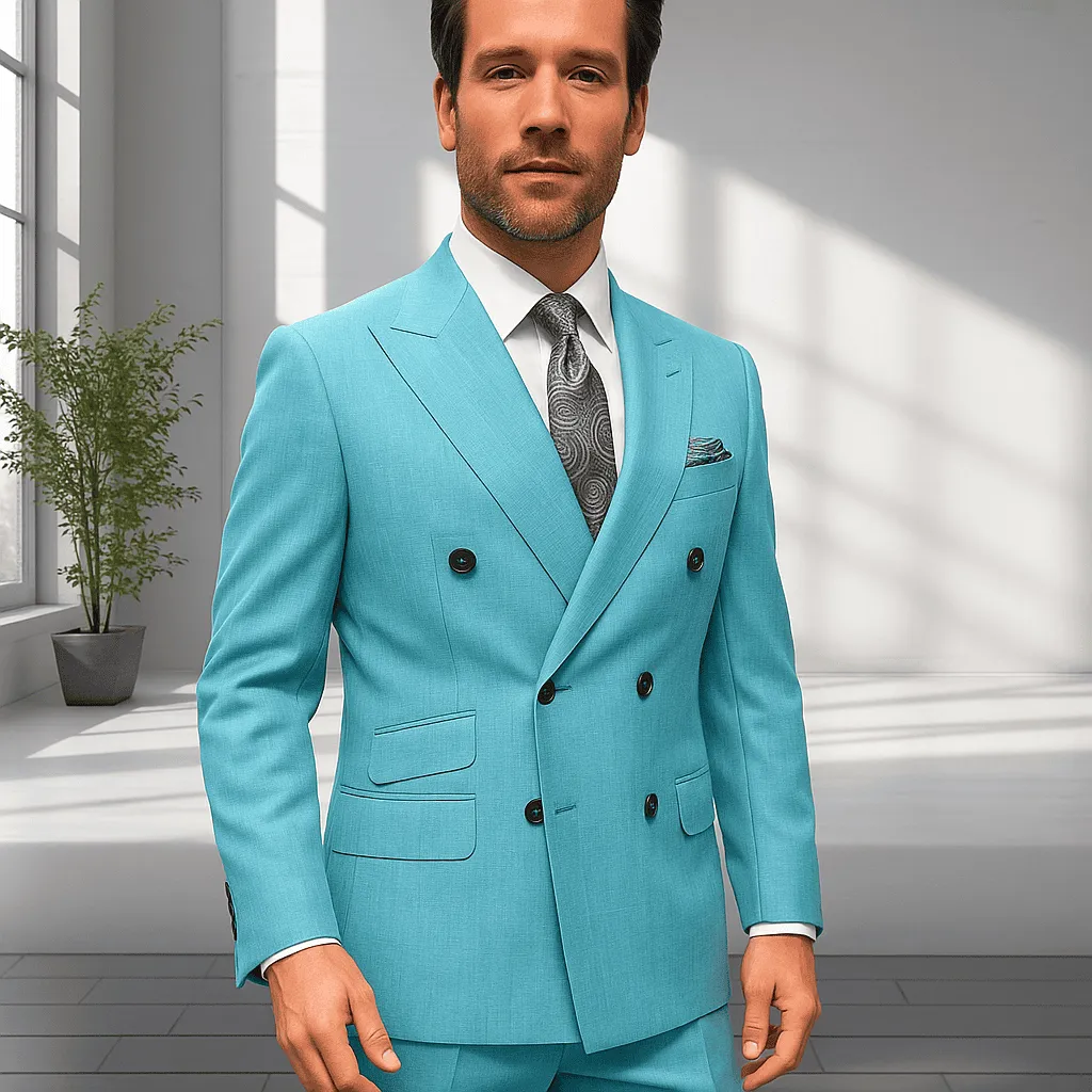 Wool Suit - Italian Made Business Suit by Statement Men's 2 Piece 100% Wool Double Breasted Suit - Pinstripe Pattern sold by Alberto Nardoni
