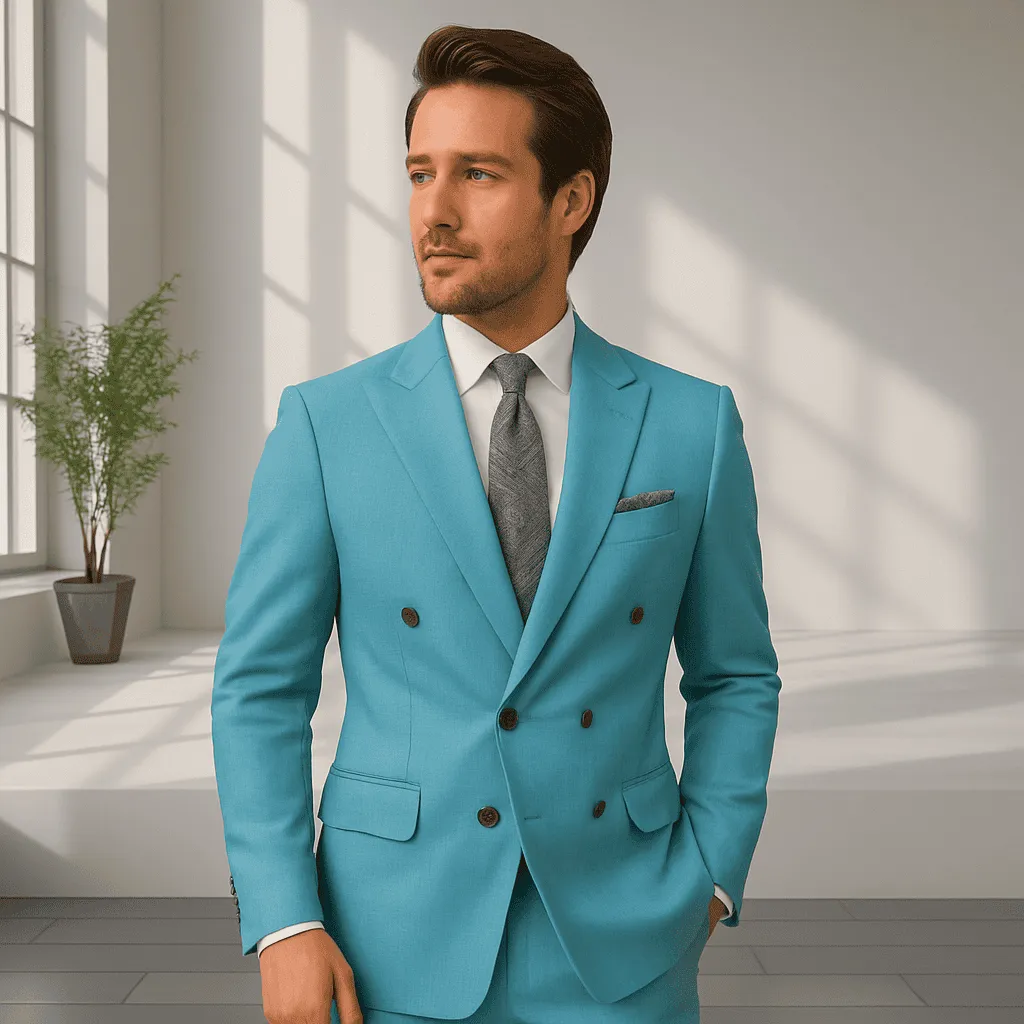 Wool Suit - Italian Made Business Suit by Statement Men's 2 Piece 100% Wool Double Breasted Suit - Pinstripe Pattern sold by Alberto Nardoni product image thumbnail 5