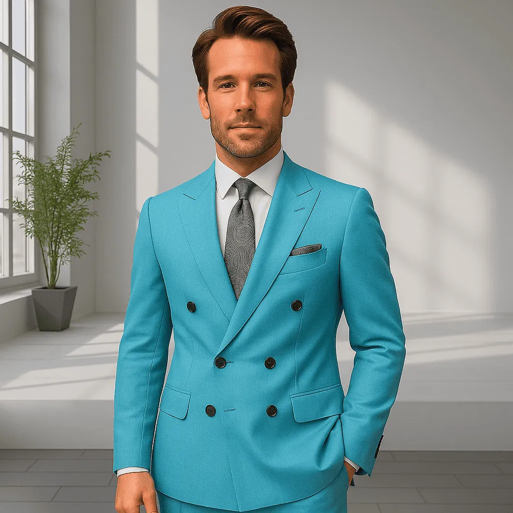 Wool Suit - Italian Made Business Suit by Statement Men's 2 Piece 100% Wool Double Breasted Suit - Pinstripe Pattern sold by Alberto Nardoni product image thumbnail 3