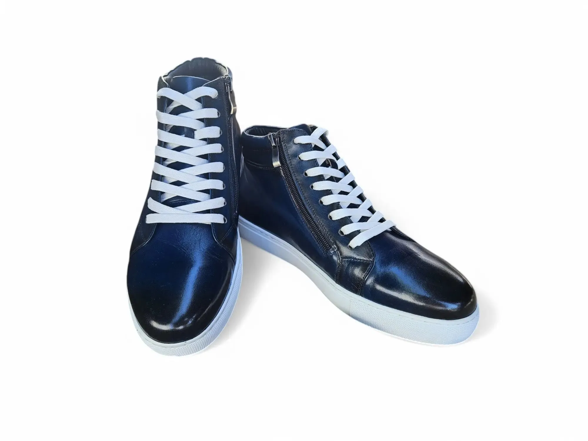 Mens High-Top Leather Sneakers with Side Zipper sold by Alberto Nardoni