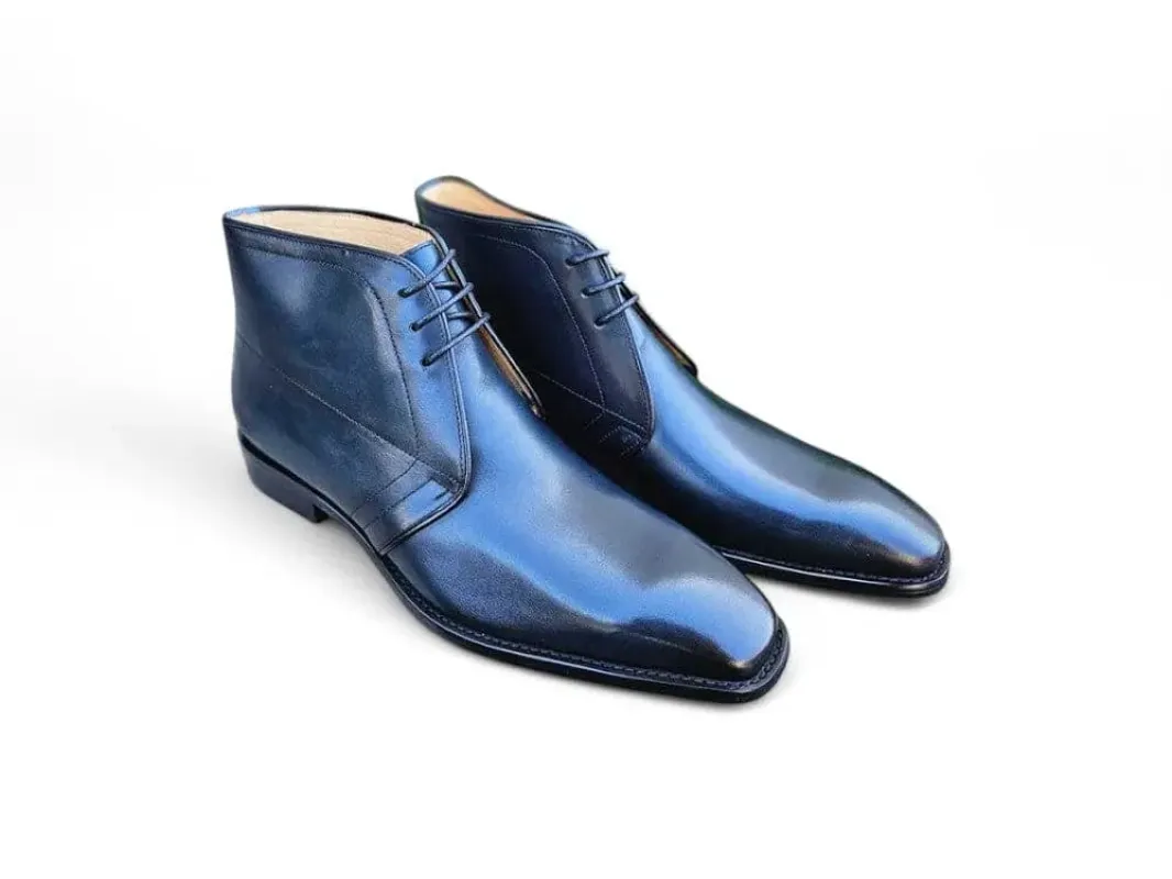Men’s Burnished Calfskin Leather Chukka Boots sold by Alberto Nardoni