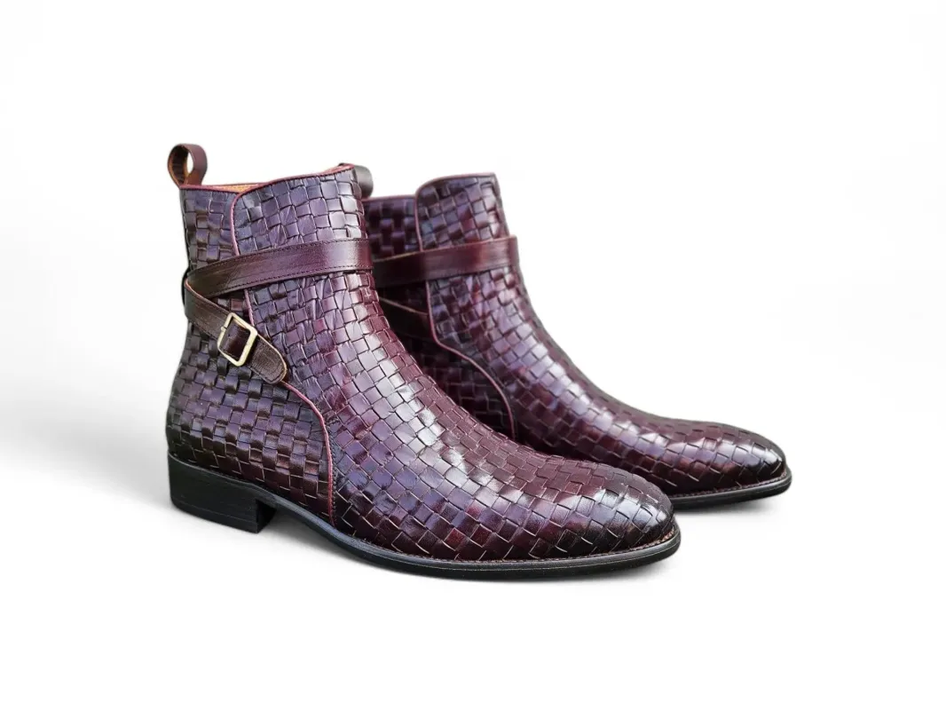 Basket Weave Leather Buckle Ankle Boots for Men sold by Alberto Nardoni