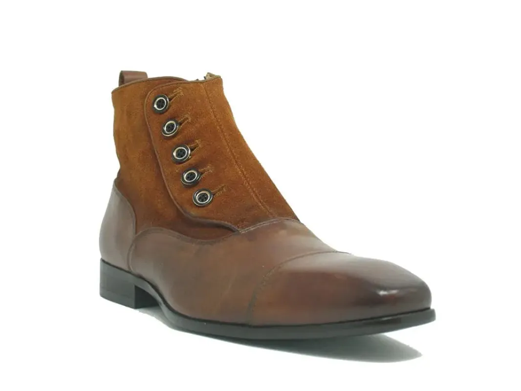 Carrucci Button-Up Calfskin Dress Boots sold by Alberto Nardoni