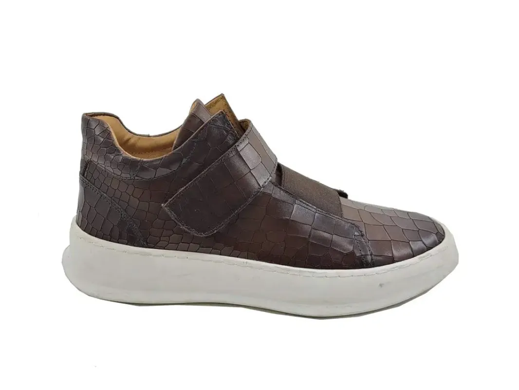 Mens Embossed Leather Mid-Top Sneakers made by Alberto Nardoni