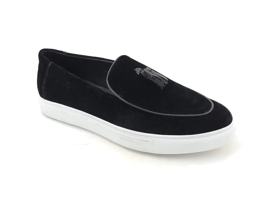 Velvet Low-Top Sneaker with Leather Tassel Detail sold by Alberto Nardoni
