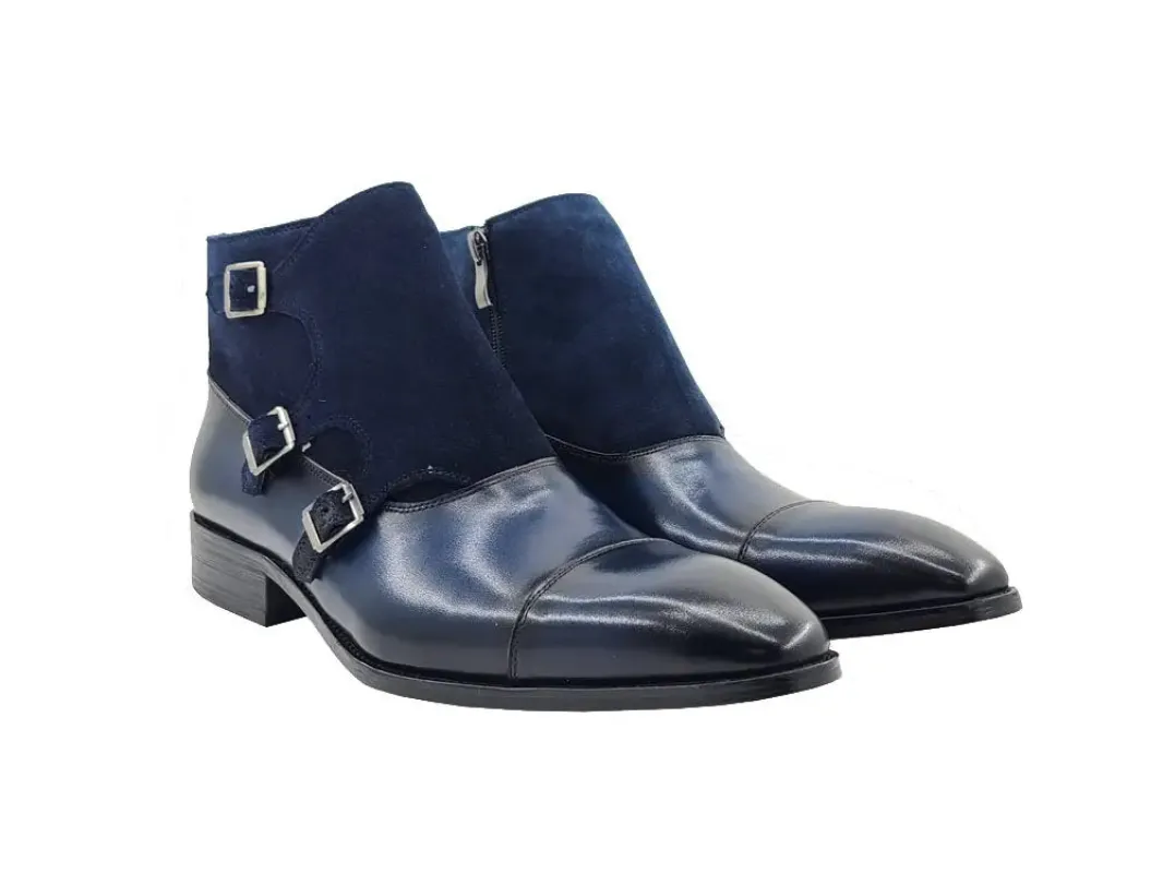 Men’s Calf Leather and Suede Triple Monk Chukka Boot sold by Alberto Nardoni