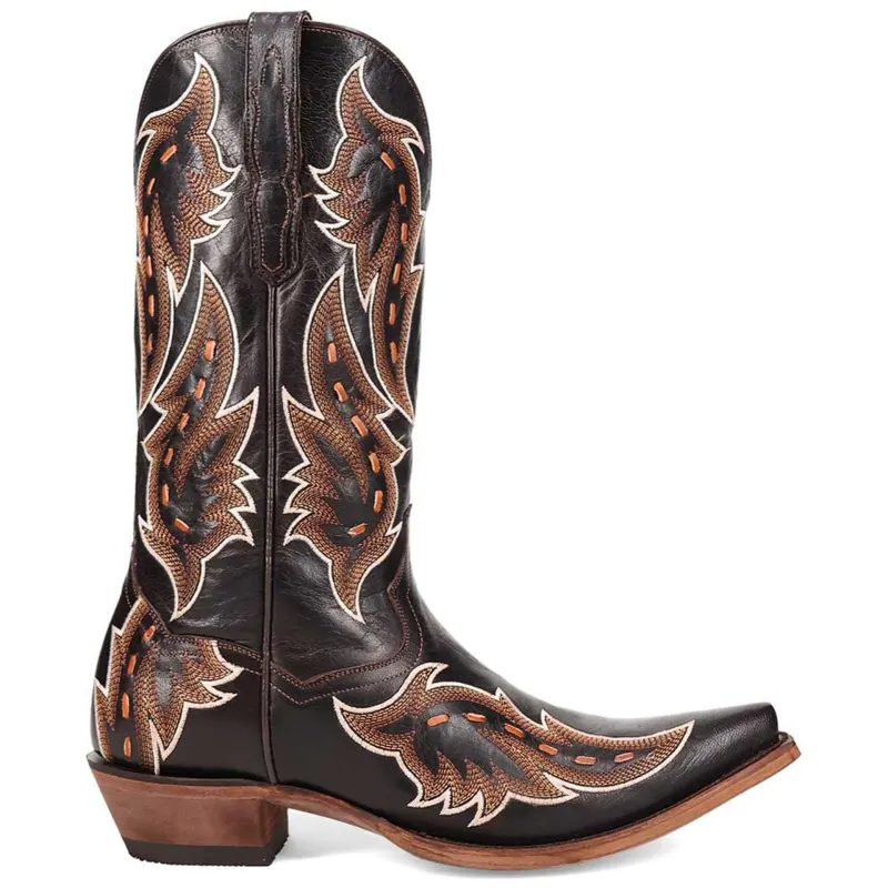 Dan Post Men's Racer Black Leather Snip Toe Western Boots made by Alberto Nardoni
