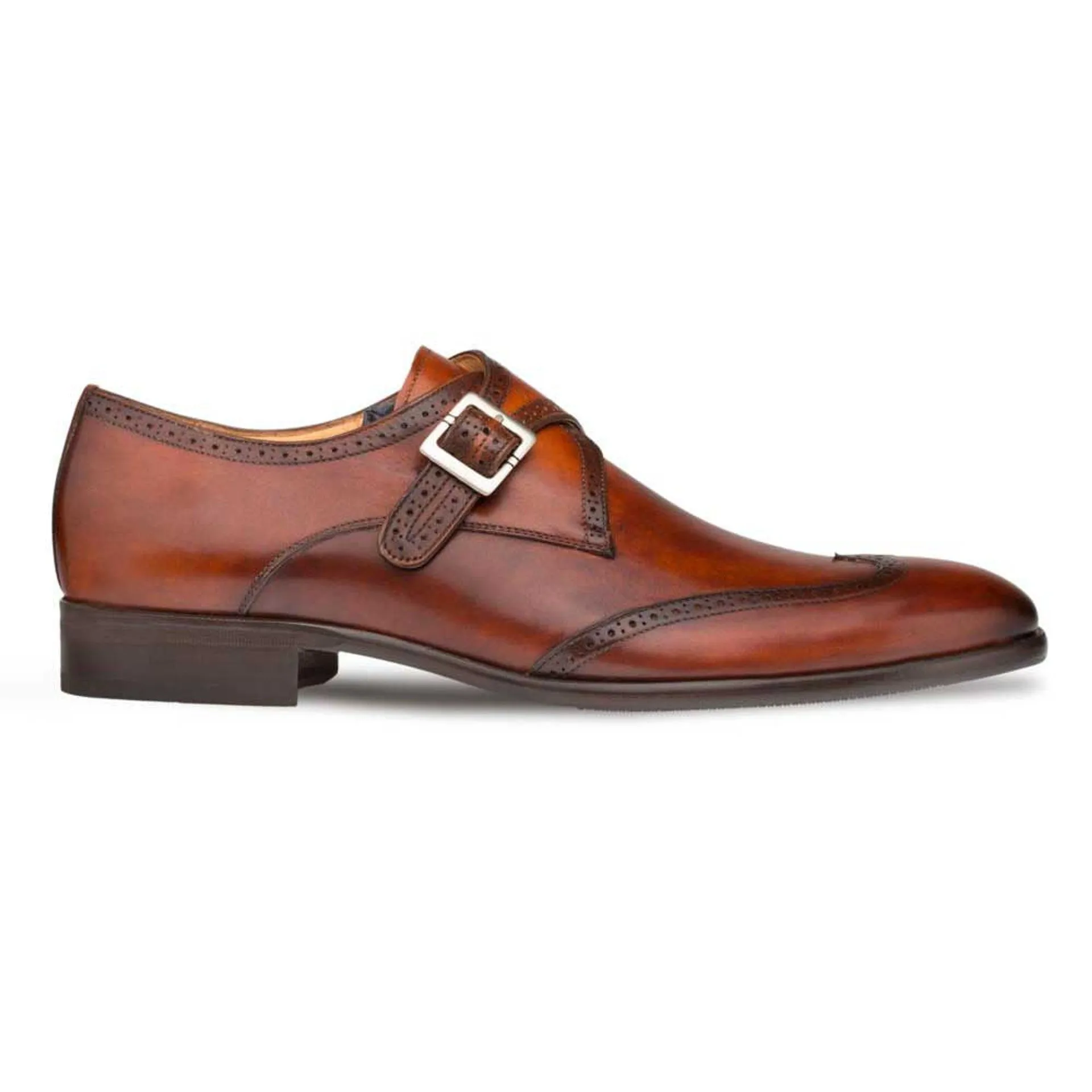 Men’s Mezlan Forest Cognac Monk Strap – Modern Wingtip in Hand-Burnished Calfskin Leather sold by Alberto Nardoni product image thumbnail 5