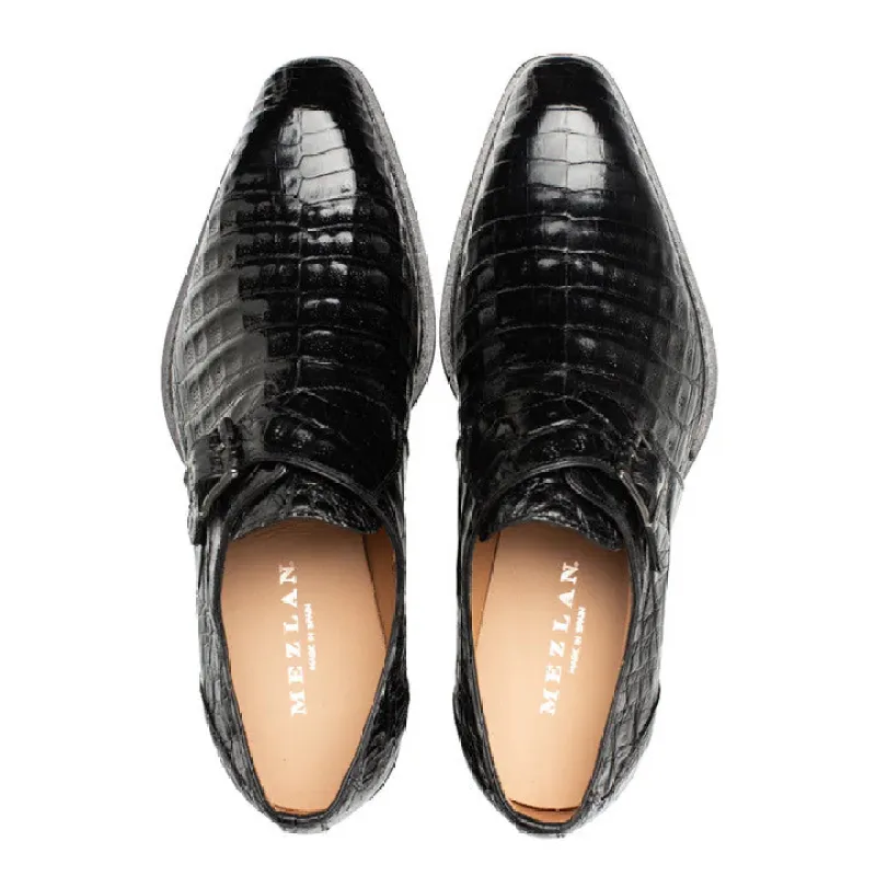 Mezlan Gigolo Black Crocodile Leather Monk Strap Shoes – Handmade Luxury Dress Shoes from Spain sold by Alberto Nardoni