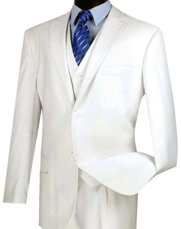 Three Piece Classic Fit Vested Suit, White sold by Alberto Nardoni