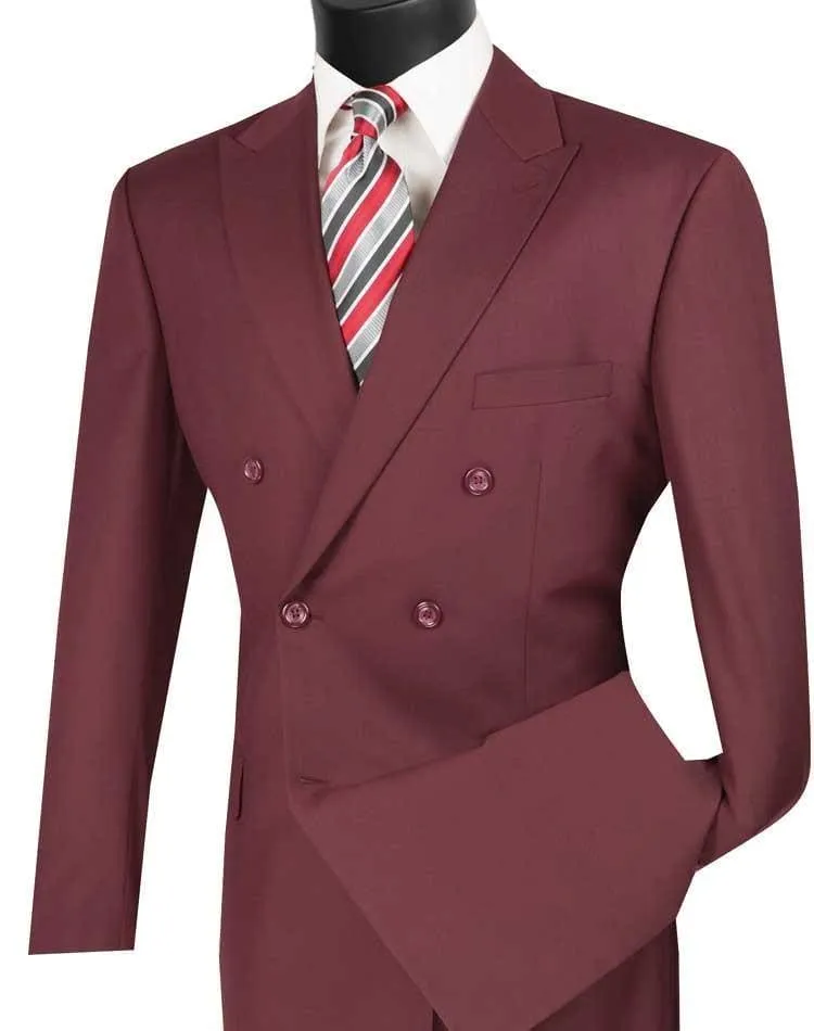 Burgundy Double Breasted Regular Fit Suit sold by Alberto Nardoni