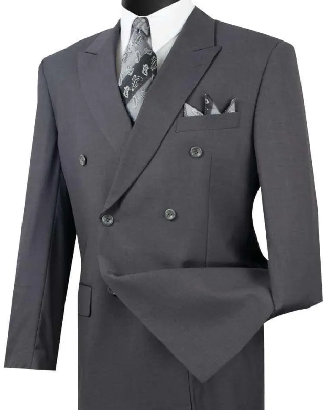 Heather Gray Double Breasted Regular Fit Suit sold by Alberto Nardoni