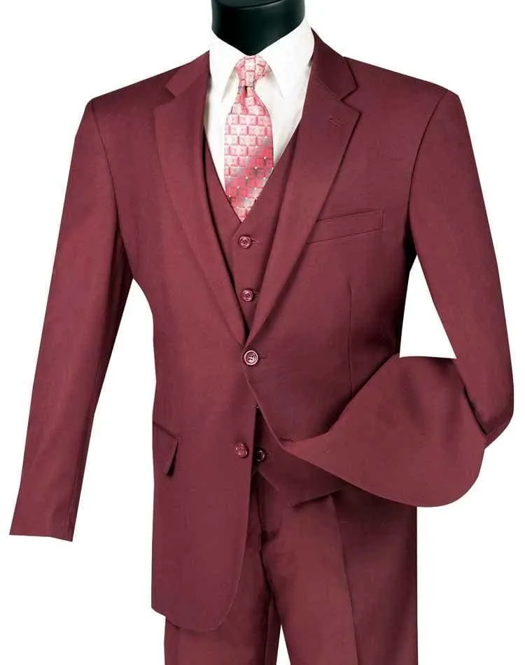 Three Piece Classic Fit Vested Suit Color Maroon sold by Alberto Nardoni