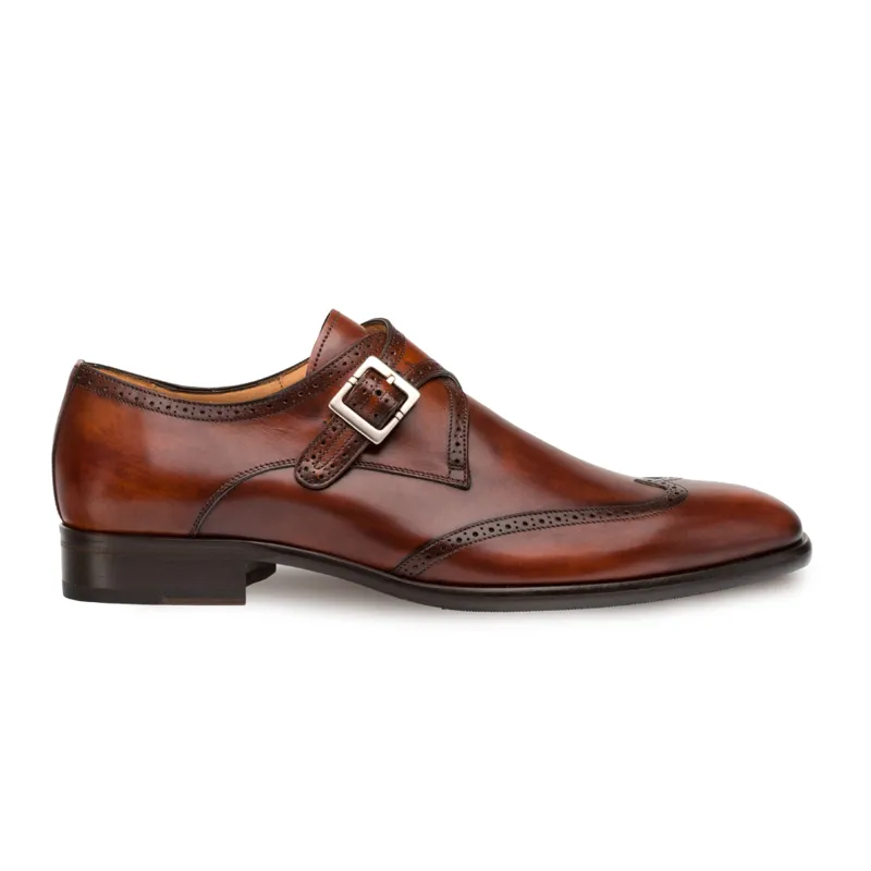Mens Mezlan Forest Calfskin Wingtip Monk Strap Dress Shoe in Cognac sold by Alberto Nardoni