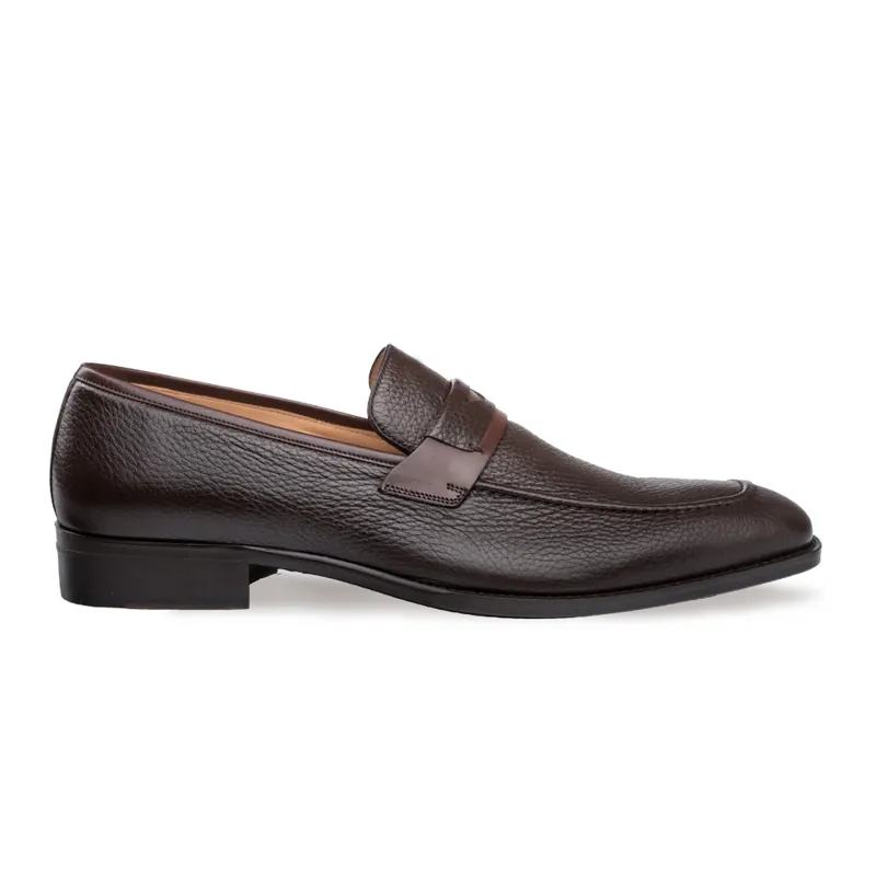 Mens Mezlan Elche Calf & Deer Penny Loafer Dress Shoe in Brown sold by Alberto Nardoni
