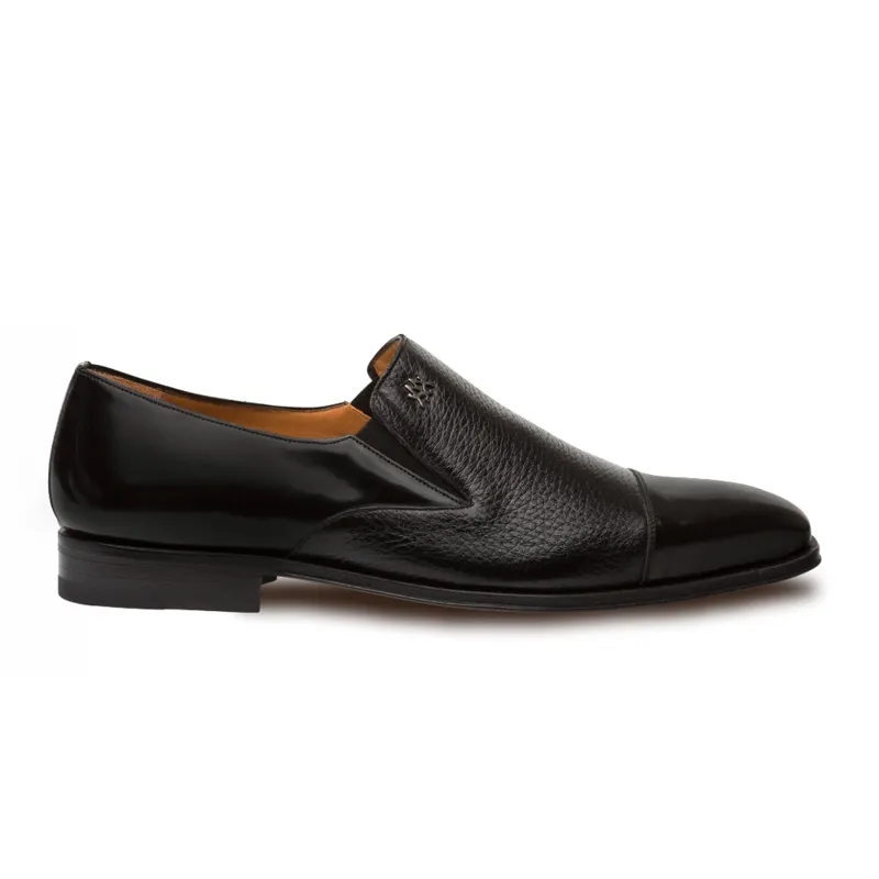 Mens Mezlan Milani Calf & Deerskin Cap Toe Slip on Loafer Dress Shoe in Black sold by Alberto Nardoni
