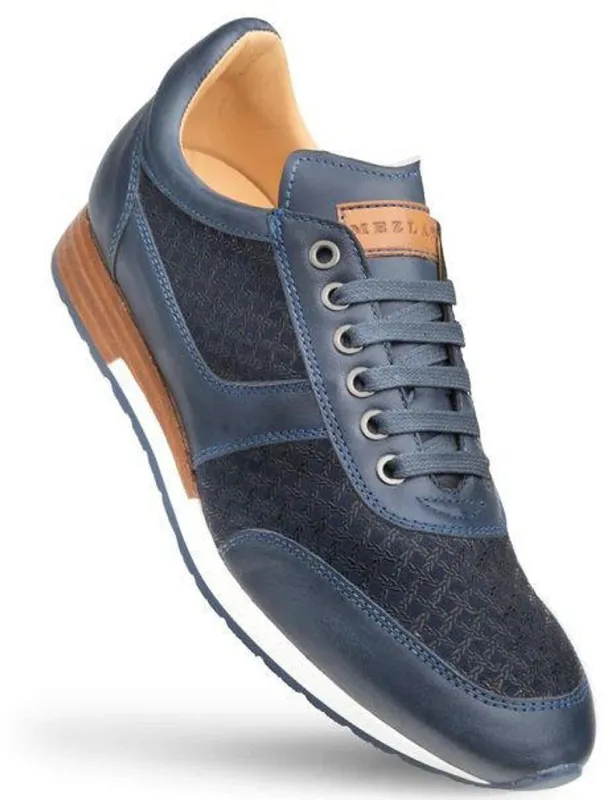 Mezlan Calfskin Suede Dress Sneakers Blue Patina sold by Alberto Nardoni