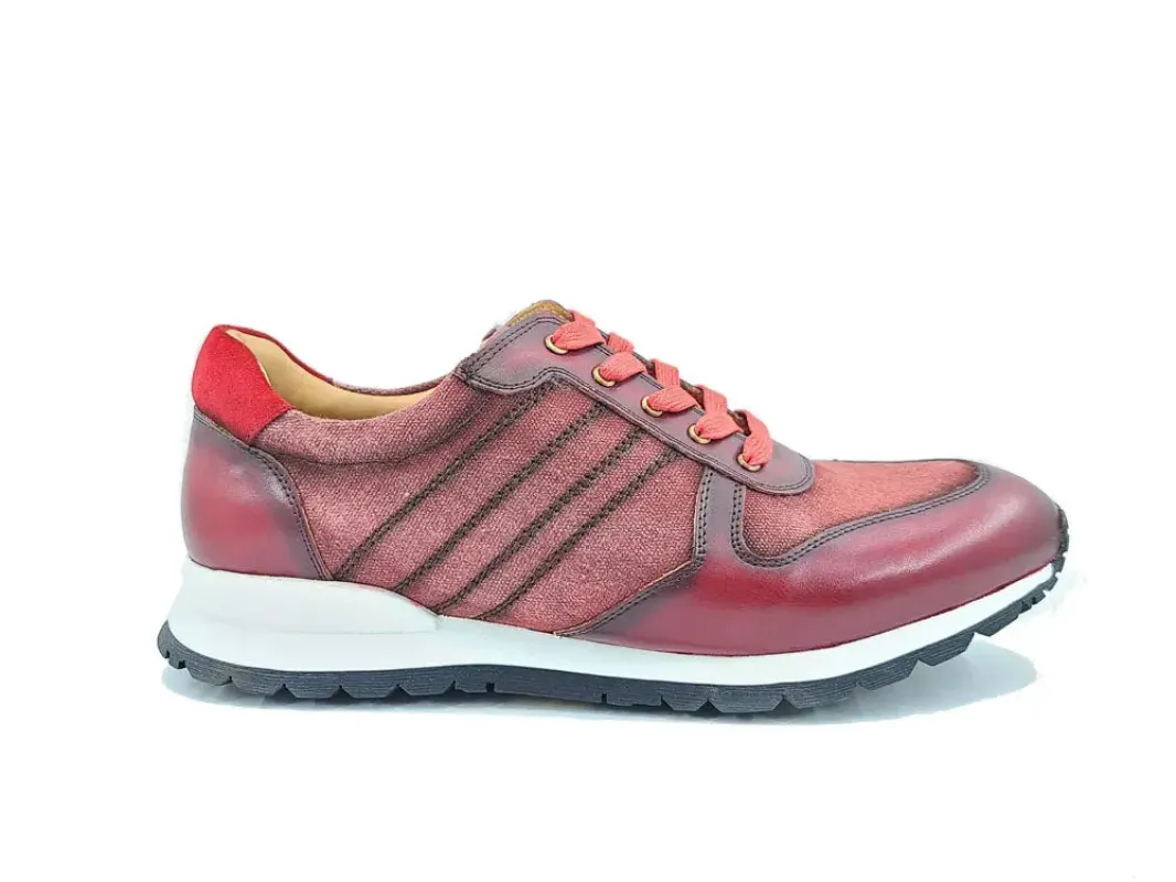 Calfskin Leather and Canvas Inlay Fashion Sneaker sold by Alberto Nardoni