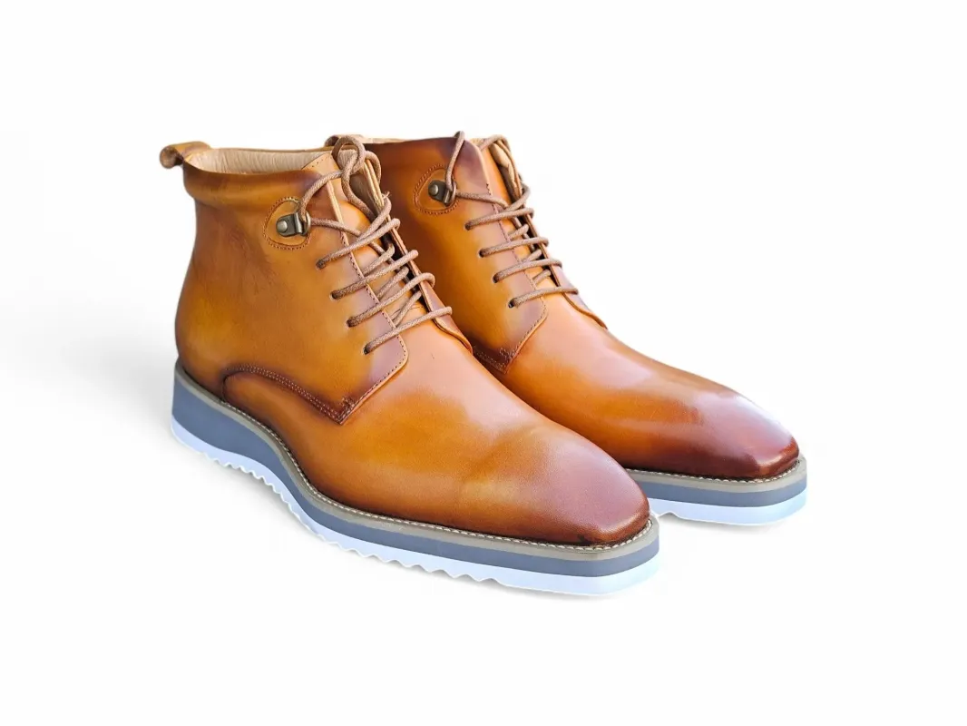 Men’s Burnished Calfskin Leather Lace-Up Boot sold by Alberto Nardoni