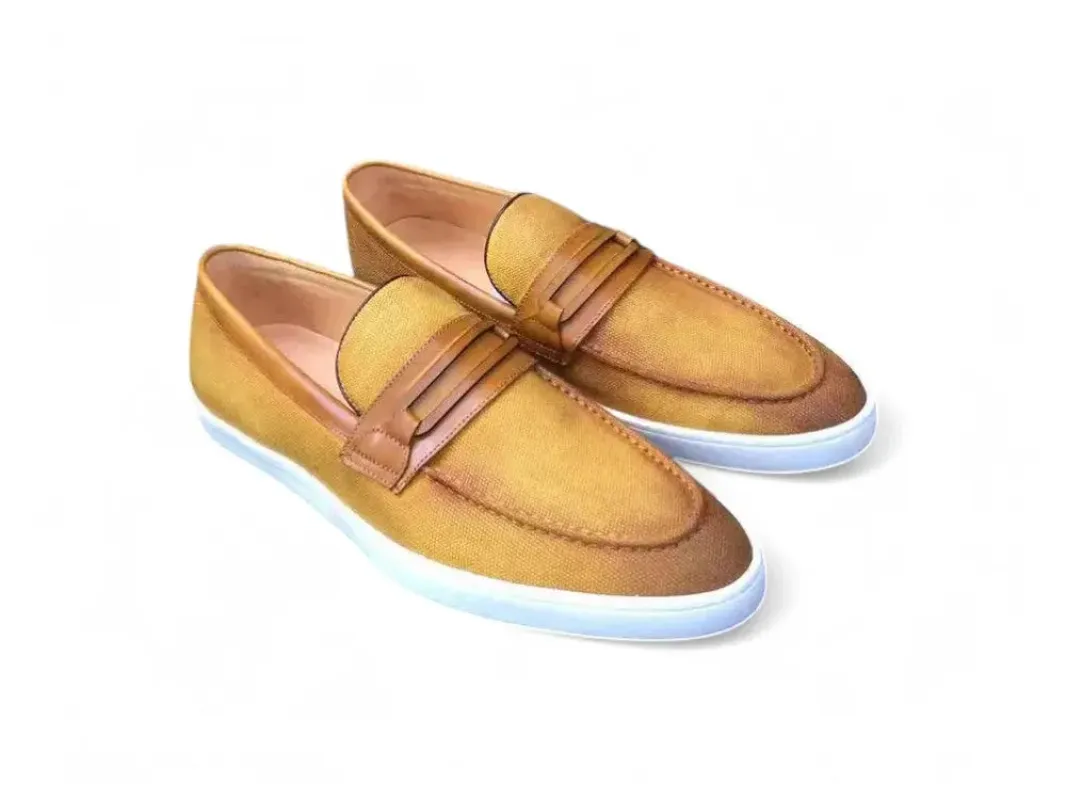 Embossed Leather Strap Linen Sneaker made by Alberto Nardoni